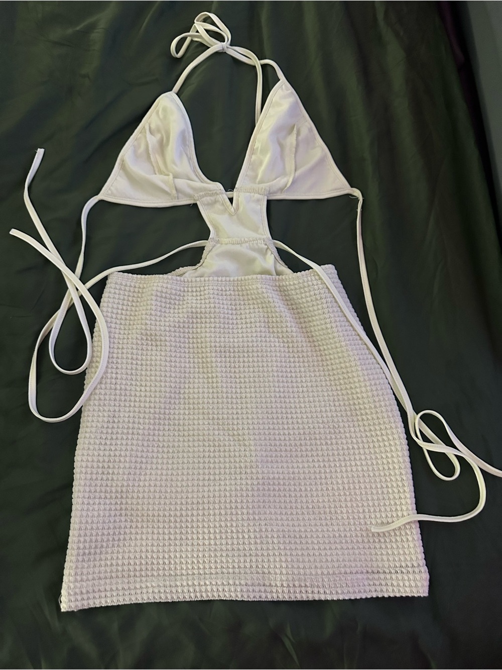 XS Cream White Crochet Cutout Halter Mini Dress - Picture 6 of 6
